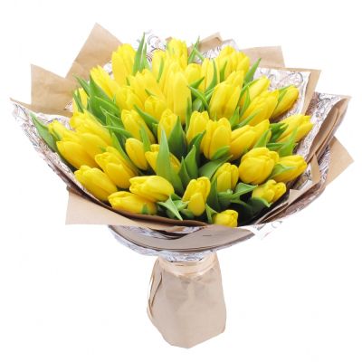 Букет из 51 тюльпана в крафте (жёлтые)